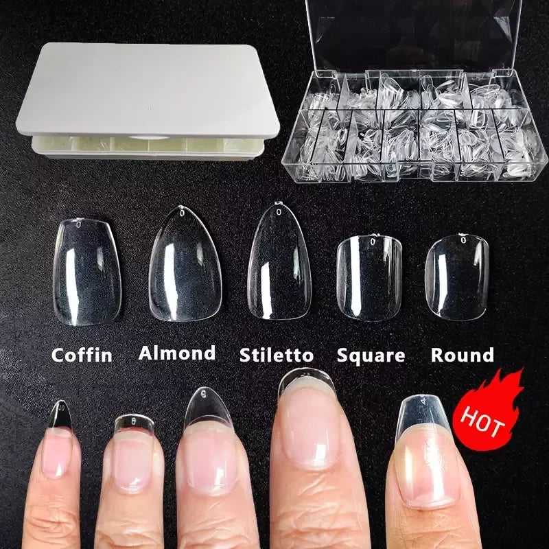 Nails Strong Press on XS Tips Resin Tips Coffin Shaped Nail Extensions Soak Off Soft Gels