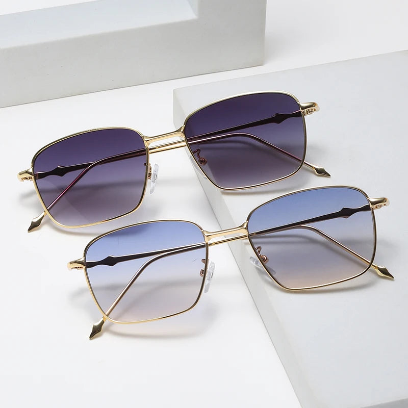 Men's New Trendy Classic Square Sunglasses with Gold or Silver Metal Frame Fashion Eyeglasses Shades