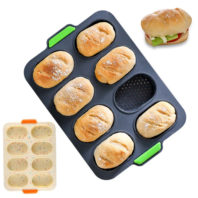 8 Cavity DIY Eco-Friendly Silicone Bread Bakeware Mold Non-Stick French Baguette for Baking Tasks BPA Free 34.5x23.8x2.5cm 268g