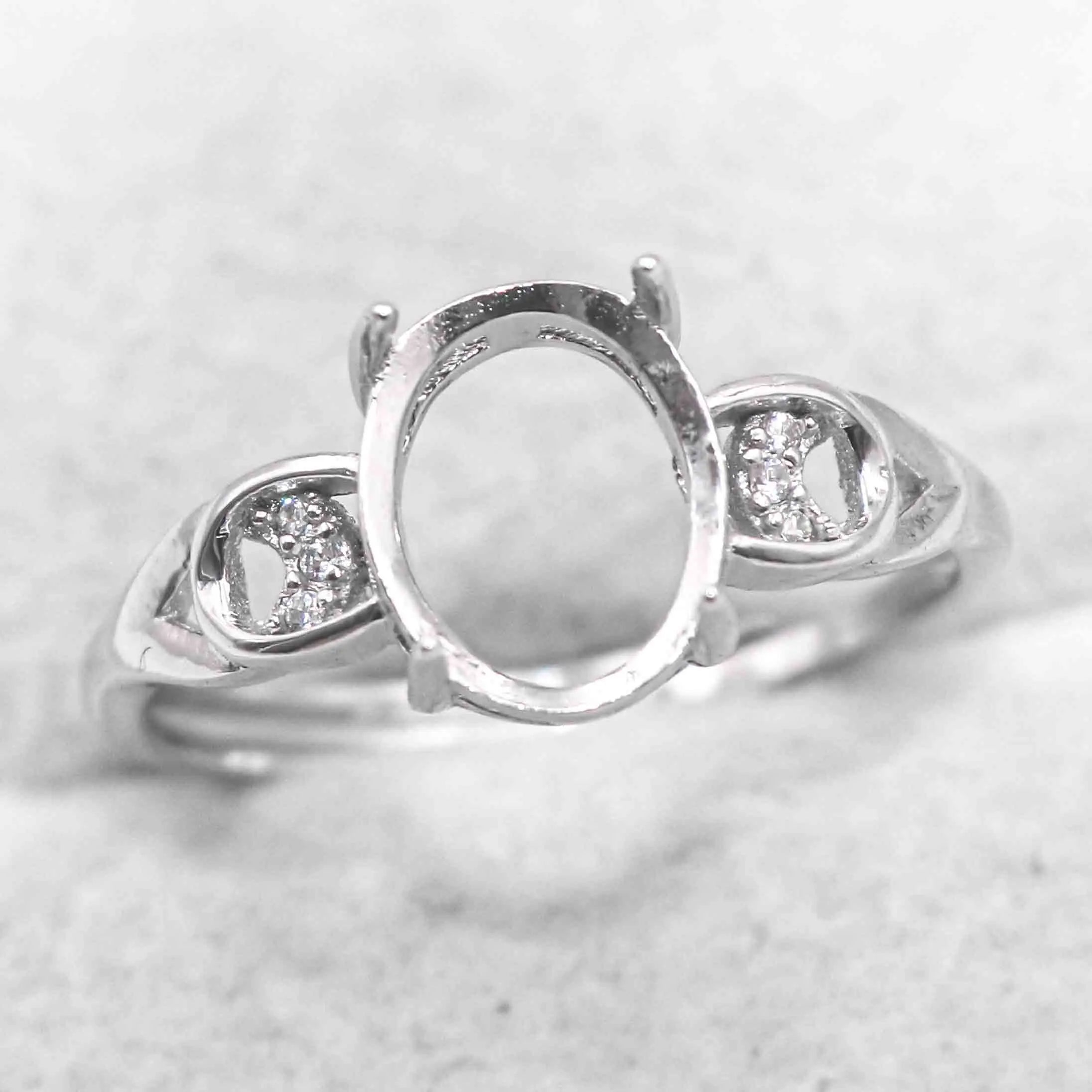 Sterling Silver 8*10mm Semi Mount Ring Empty Frame Blank Support Setting S925 Base Holder Without Center Stone for DIY Inlay