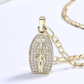 Charms Platinum Plated Diamond Moissanite Jesus Religious Catholic Pendant Necklace Women for Wedding
