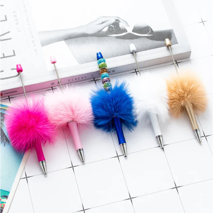 Europe's Top Selling Colorful for Beaded Ballpoint Pen DIY Plastic Bead Handicraft Plush Pen 1.0mm for Girls' Sports Body Type