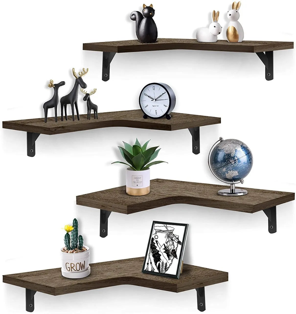 Wooden Wall Frame Carbonized Corner Frame Floating Shelf Iron Wood Combined with Wall Display Frame