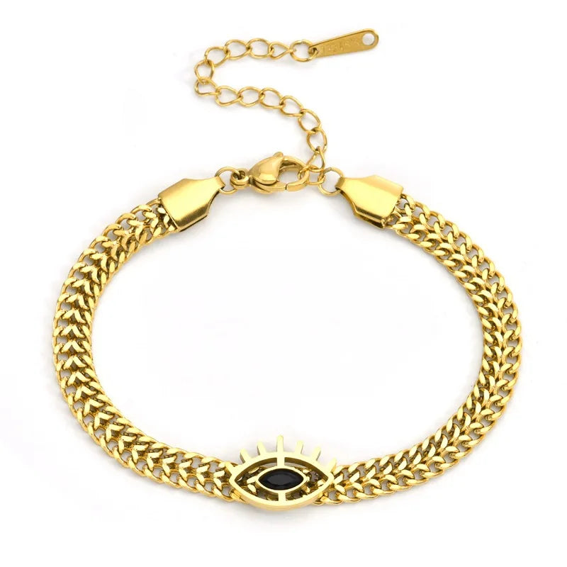 Adjustable Unisex Stainless Steel Black Diamond Fashion Eye Chain Stainless Steel Bracelet Necklace Earrings Bracelet Jewelry