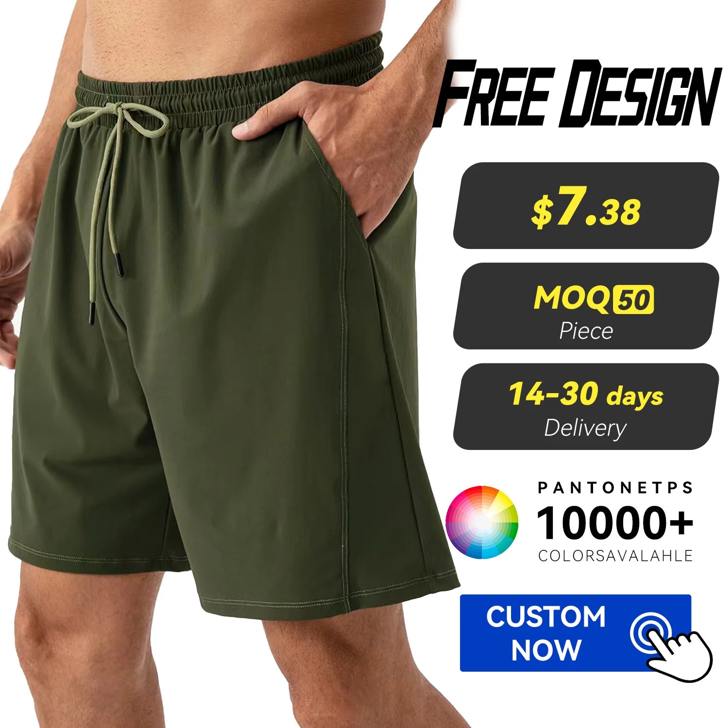 Wholesale Custom Men's Mid Quick Dry Breathable Spandex/Nylon Running Gym Shorts Elastic Compression Drawstring Jogger Pockets