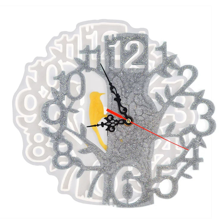 Resin Molds DIY Clock Molds for Resin Casting Woodpecker Clock Wall Decor Handmade Living Room Hanging Ornaments Crystal Epoxy