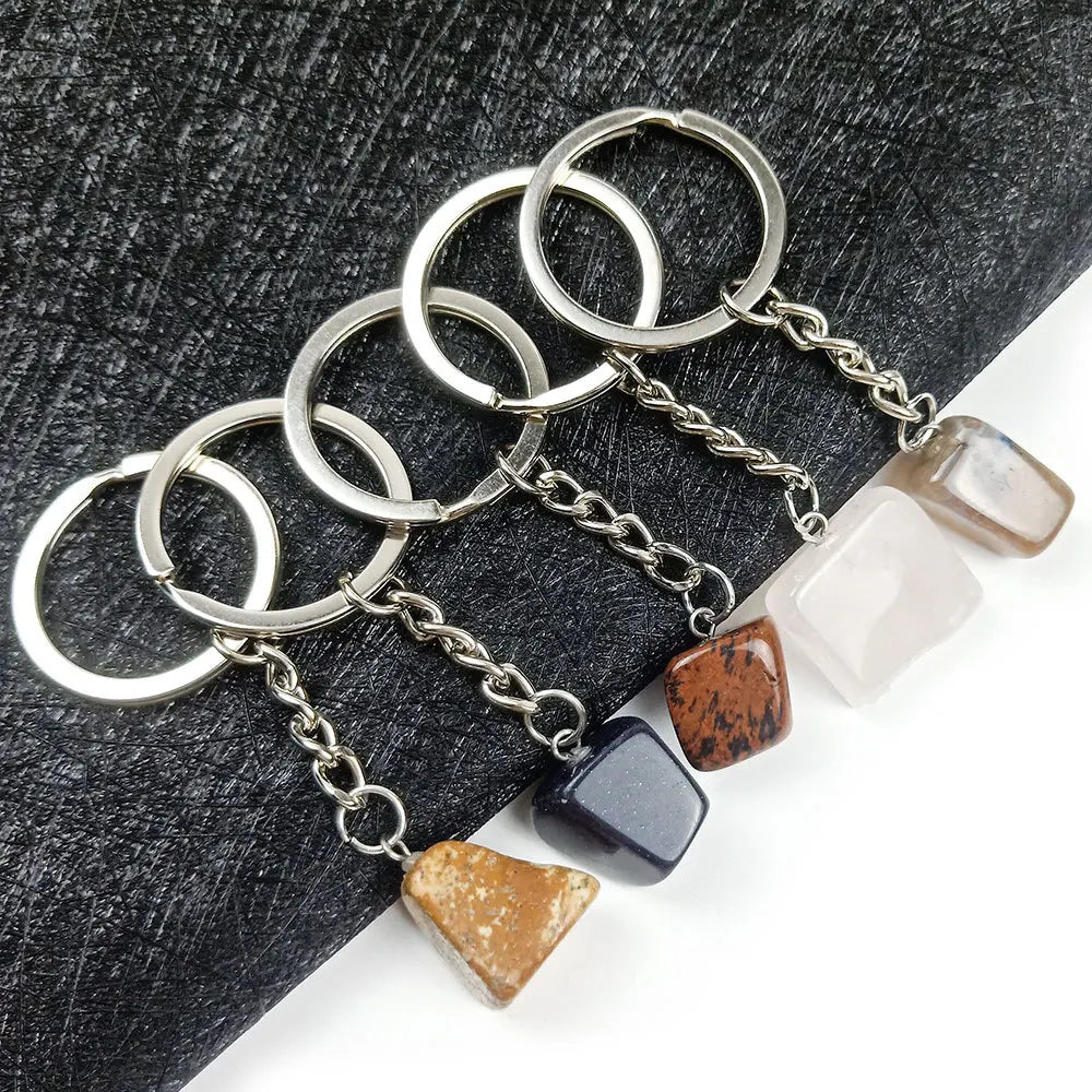 2026 custom natural tumbled stones chakra crystal keychains for Reiki