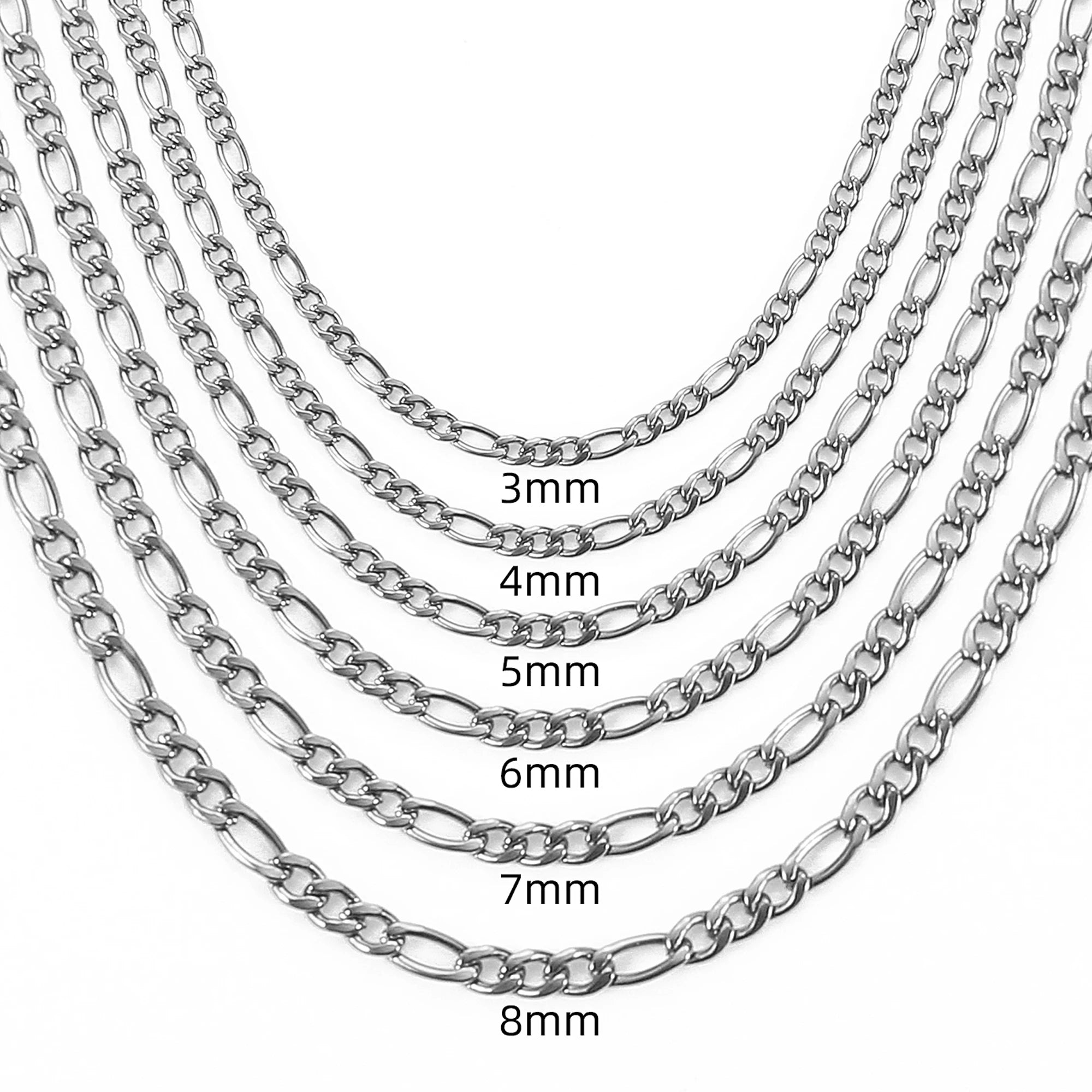 Fashion Classic Necklace Stainless Steel Long Figaro Chain Necklace for Men Women Chain Jewelry