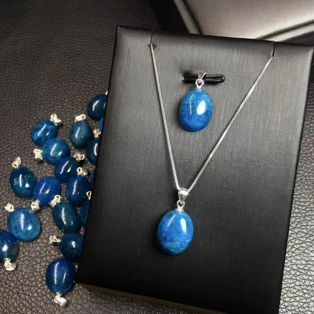Blue Apatite Pendant Natural Crystal 925 Silver Drop Shape Blue Apatite Pendant for Decoration