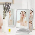 Wholesale Custom Fold Touch Screen LED Lighted Magnifying Makeup Mirror Brightness Adjustable USB Rechargeable Cosmetic Square