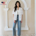 Elegant Chiffon Casual Women's Short Sleeve Embroidered Eyelet Blouse V Neck Shirts Dressy Casual Boho Blouse