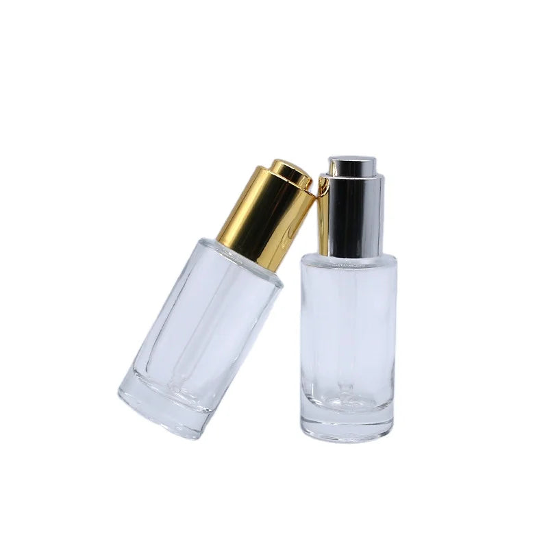 Luxury Push Button Serum Bottle  30ml 1oz Empty Flat Shoulder Glass Dropper Bottle for Skincare & Facial Oil