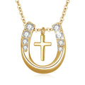 Hot Sale Horse Jewelry 925 Sterling Silver Gold Plated Cubic Zircon Cross Horseshoe Pendant Necklace