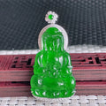 Certified Grade a Jade Pendant 18K Gold Inlaid Green Guanyin Bodhisattva Men and Women Jewelry Jade Buddha