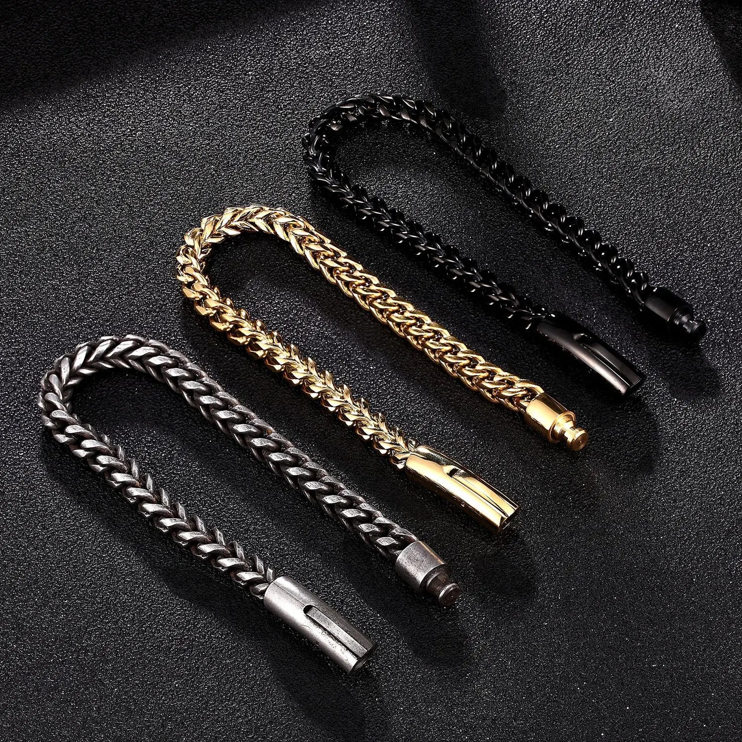 Fashion High Quality Mens 18K PVD Gold or Silver or Black Plated Stainless Steel Byzantine Jewelry Chain Bracelet for Party Gift