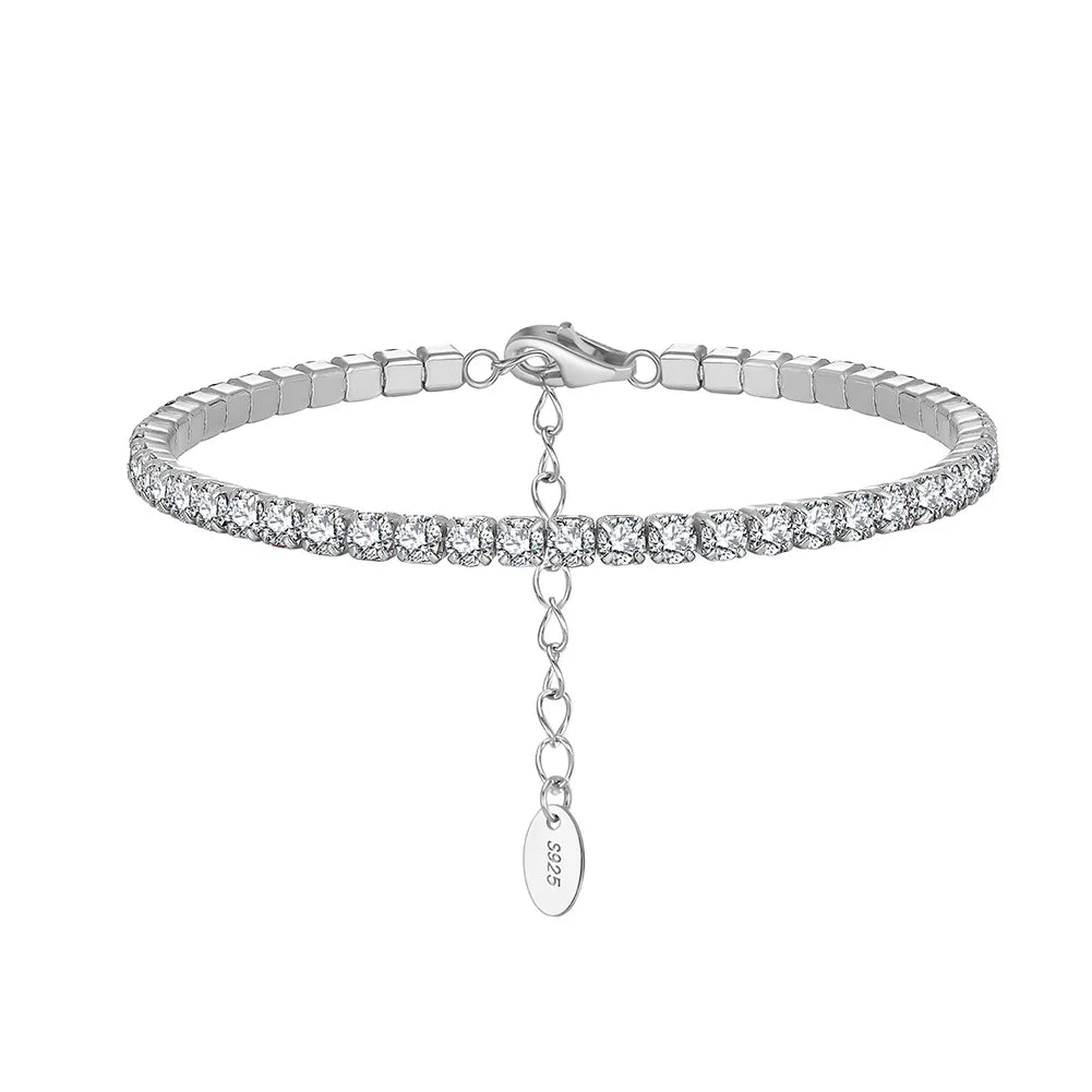 Rinntin SB192 3MM Bezel Setting Colorful Cubic Zirconia Tennis 925 Sterling Silver Casting Adjustable Bracelet Jewelry