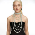 Women's Chunky Multi-Strand Faux Pearl Statement Necklace and Earrings Set Long Tassel Necklace Fashion Accessories