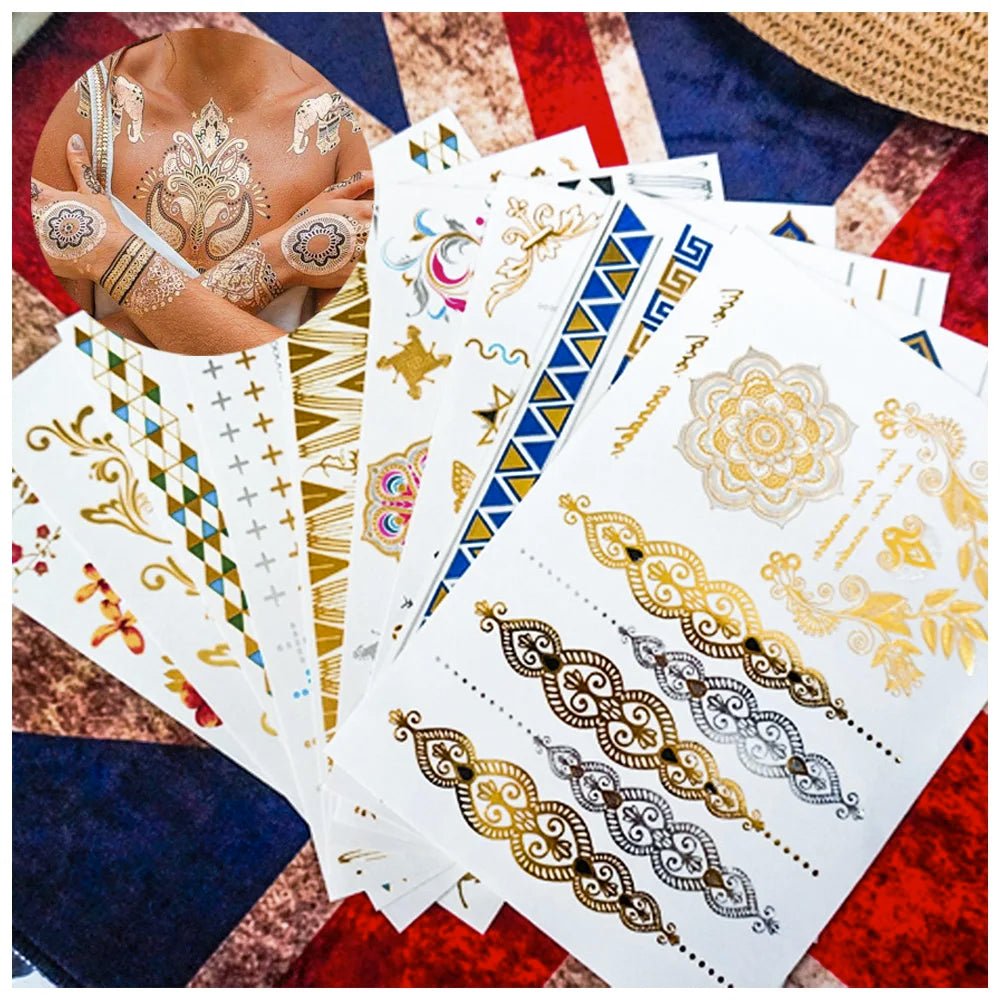 Silver Moon Gold Kids Body Art Temporary Metallic Water Transfer Flash Tattoo Stickers for Women Non-toxic Eco-friendly 5-7 Days
