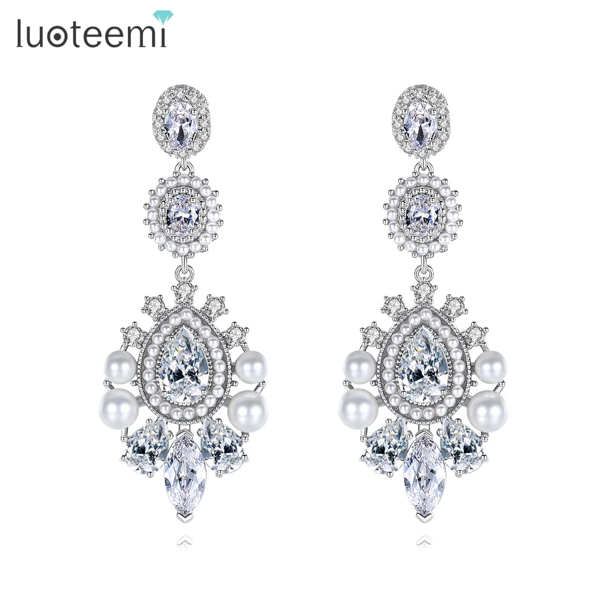 LUOTEEMI Water Drop Bridal Dangle Bohemian Designer Bling Earrings Wedding Jewelry for Women
