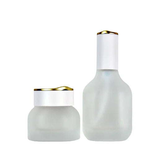 Thick Bottom Serum Bottle Frosted Glass Lotion Pump Bottle Cosmetic Container in Flat Shape