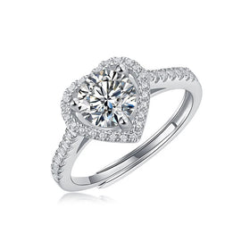 1CT S925 Sterling Silver Ring New Moissanite Lab Grown Diamond Heart Classic Fashion Wedding Jewelry