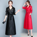M-7XL Knee Length Cotton Leather Jacket Autumn and Winter New Fashion Flip Collar Korean Windbreaker Large Coat