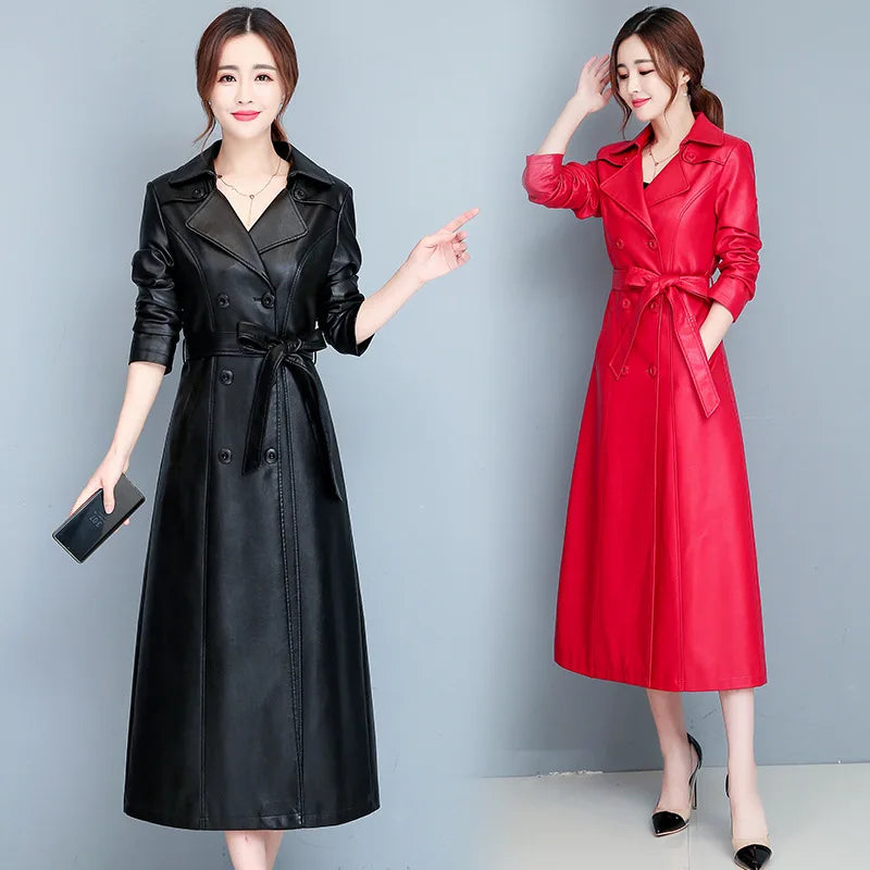 M-7XL Knee Length Cotton Leather Jacket Autumn and Winter New Fashion Flip Collar Korean Windbreaker Large Coat