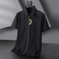 2023 Large Size Short Sleeve Embroidered Shirt Men's Casual Loose Black and White Short Sleeve Shirt