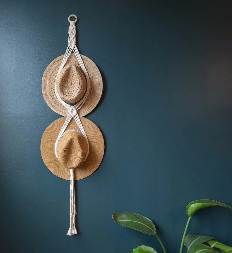 2025 New Customized Boho Macrame Double Hat Rack Triple Hat Hanger W1466