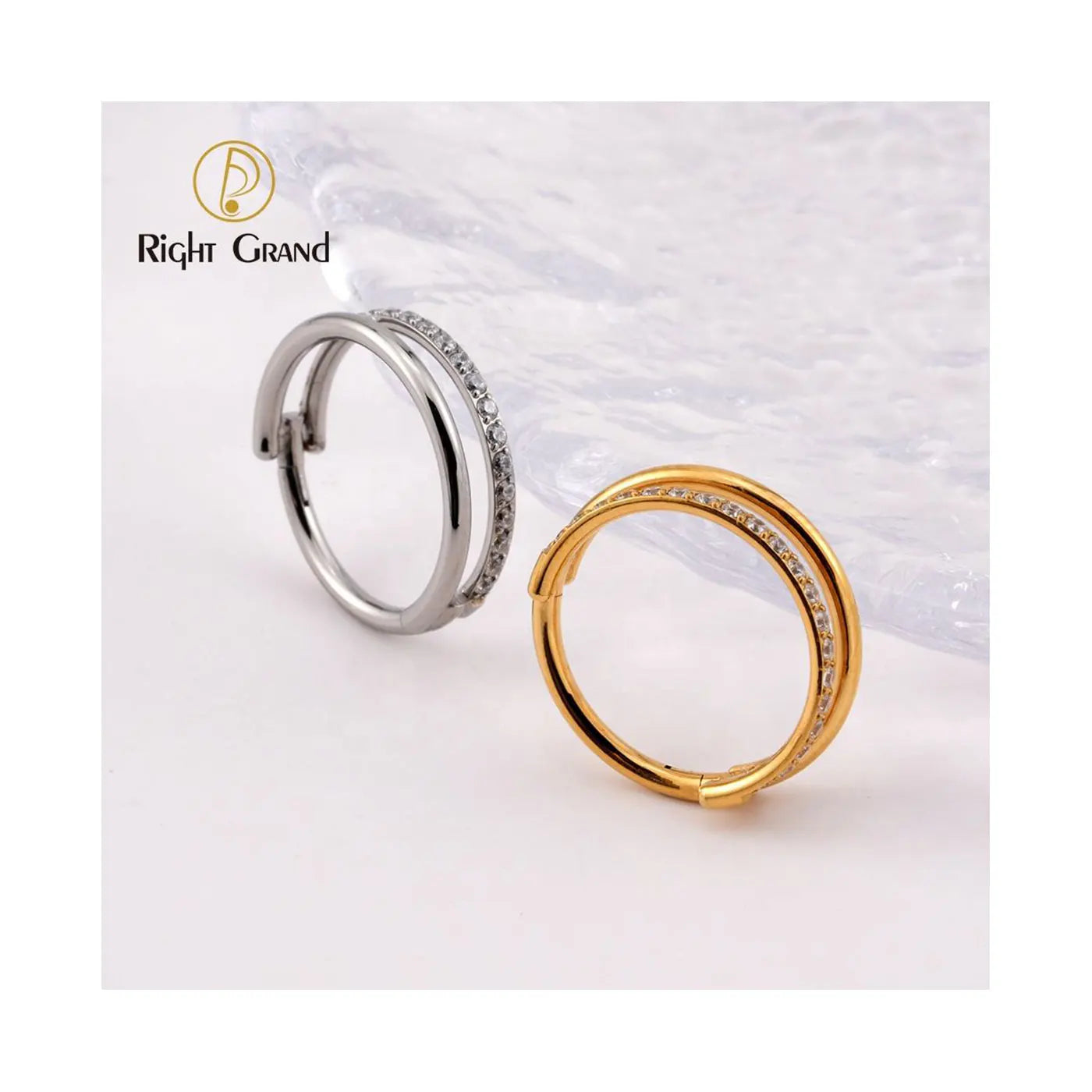 16G Interval CZ Row Conch Hinged Jewelry Clear Zircon Titanium Septum Daith Piercing Clicker Hoop Ring