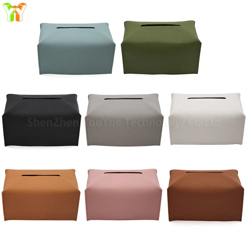 Rectangular Tissue Box Cover Pu Leather Tissue Box Holder with Bottom Belt Modern Stylish Tissue Box Organizer for Home Car