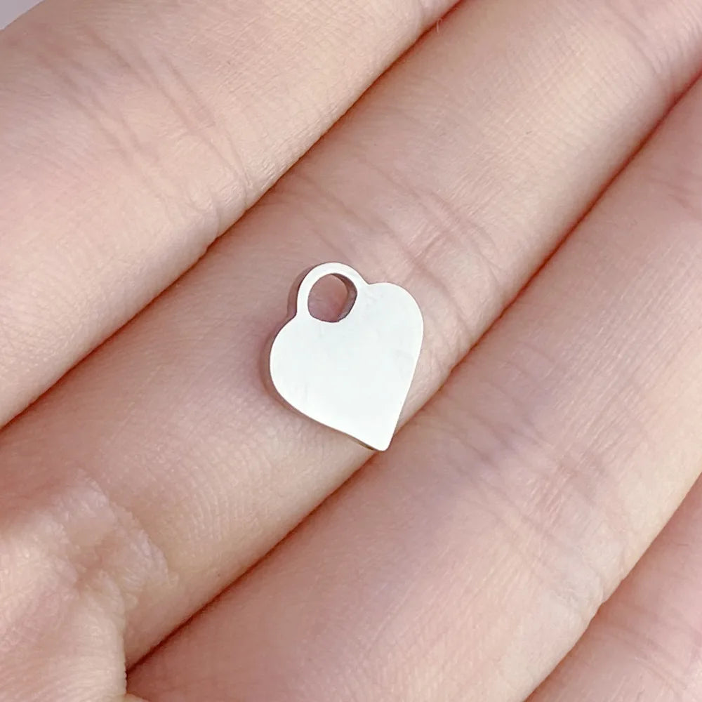 Custom Logo Heart Pendant Charms Gold Plated Mirror Polished Stainless Steel Children's Necklace Accessory