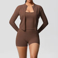 Three-Piece Lightweight V-neck Sports Set Plus Size Breathable Nylon Quick Dry Fitness Vest Solid Casual Shorts Elastic Waist