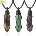 Handmade Natural Stone Rope Wrap Crystal Necklace Quartz Amethyst Tiger Eye Healing Double Point Necklaces Pendants G696