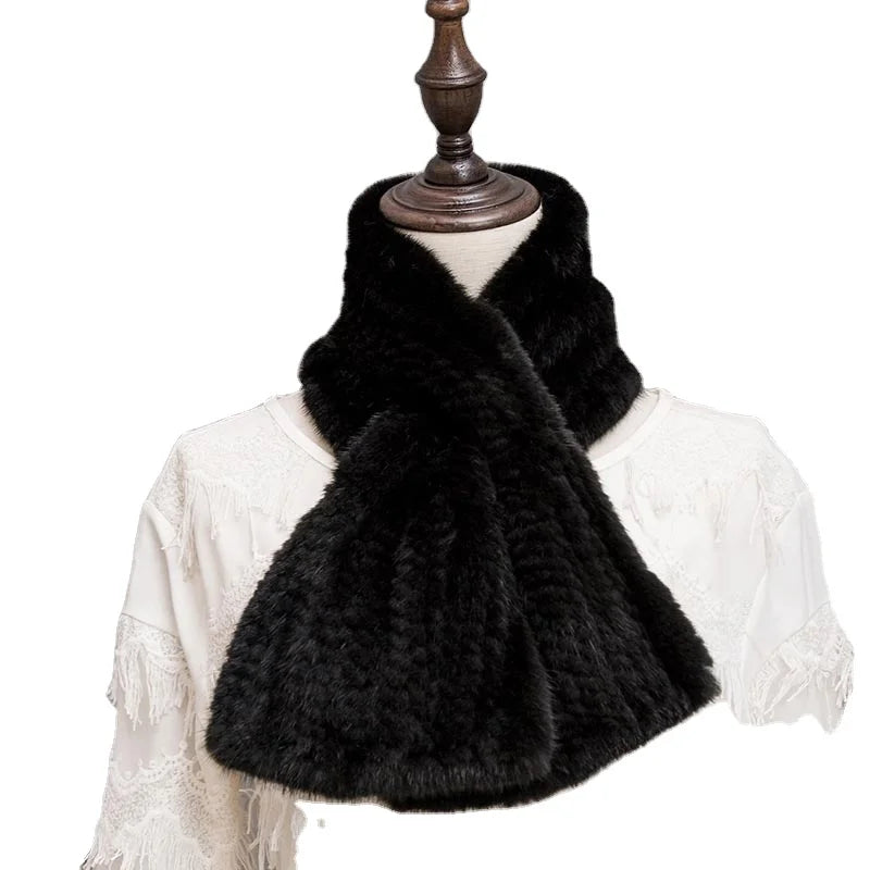 MWFur Winter Season Women Neck Collar Mink Fur Scarf for Girl Street Fashion Hand Knitted Short Thick Mink Fur Scarf