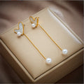 Stainless Steel Heart Long Pendant Pearl Drop Earrings for Women New Trend Girls Non-fading Ear Jewelry Party Birthday Gifts
