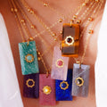 Fashion Original Design Square Brand Pendant Necklace French Vintage Stainless Steel Natural Stone Necklace for Women