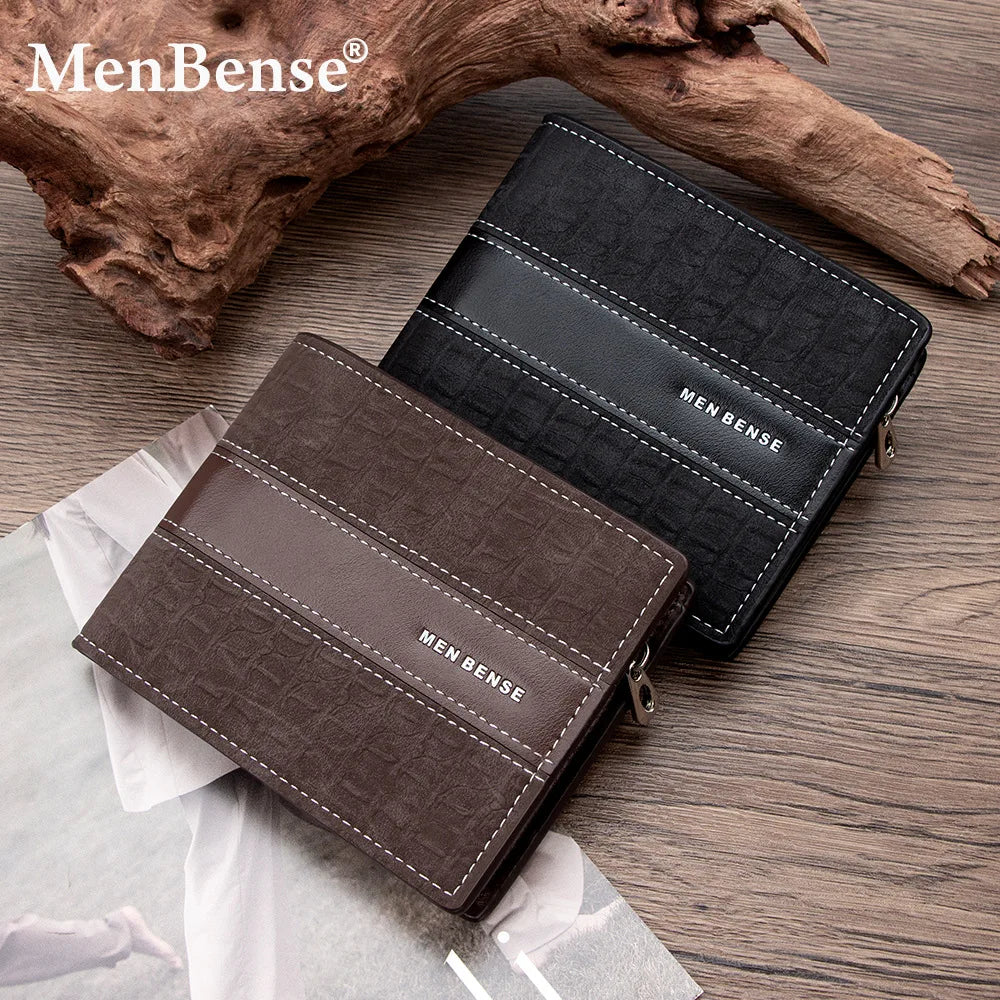 Men's Multi Card Wallet Functional Short Zipper Leather Trifold Wallets  RFID Blocking Pu Leather Card Wallet Purse for Man