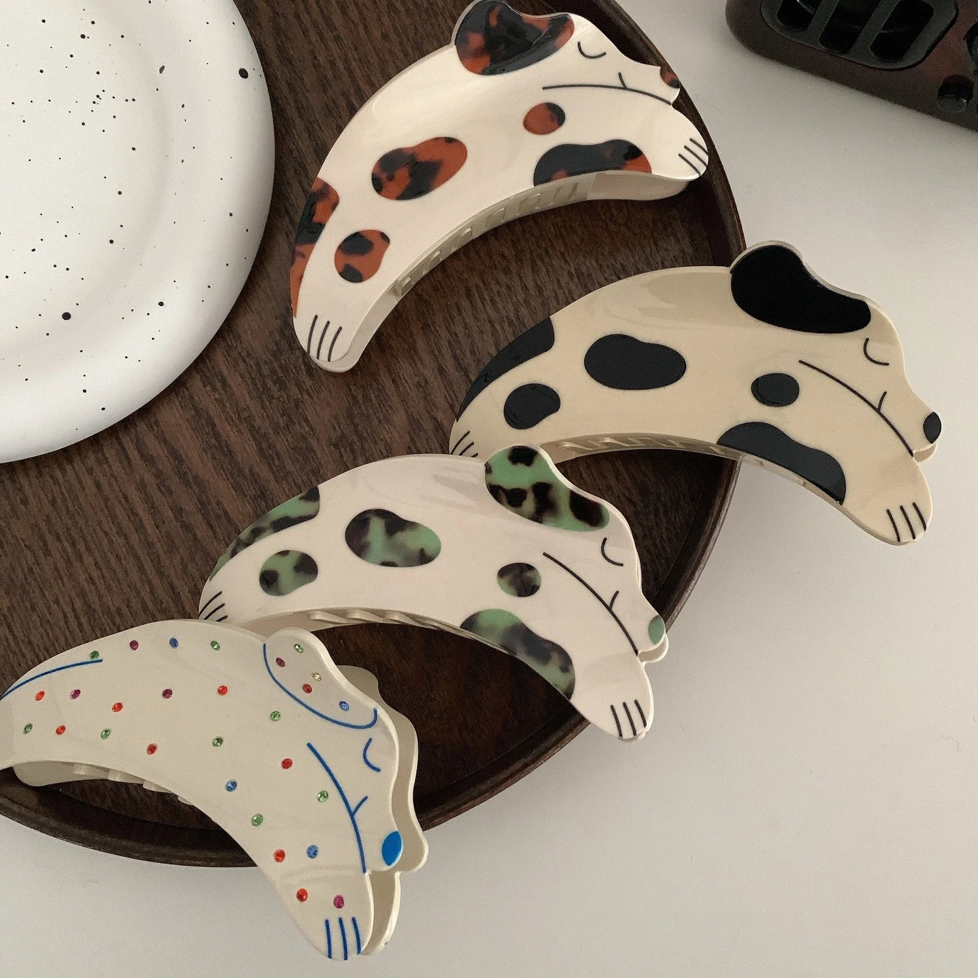 Women Girl Big Black White Clamp Tortoise Hair Clips Accessories Speckle Acetate Rhinestone Acetate Dog Hair Claw for Thick Hair