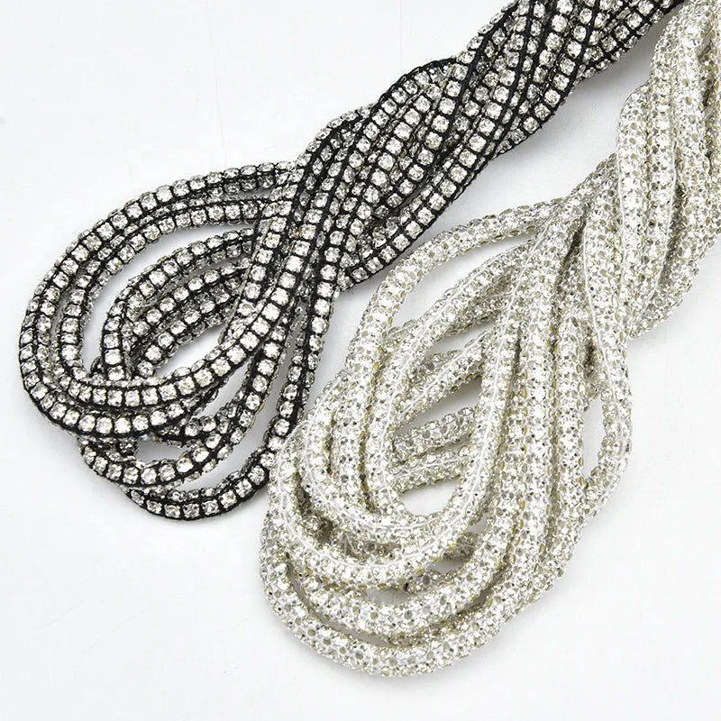 Factory 6mm Glass Crystal Wire Cord Rhinestone Netting Strip Rope for Diy Clothes Shoes Bags Accessories