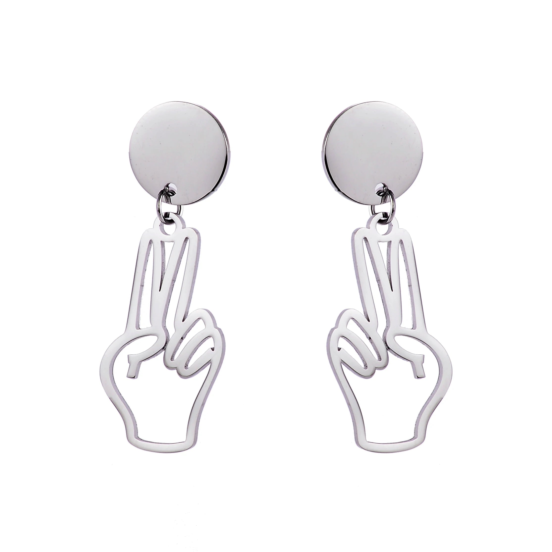 Luxury Stainless Steel Jewelry Trendy Hand Victory Yeah Earrings Stud Finger Earrings for Girls and Women