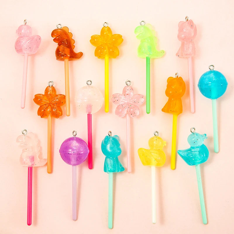 Random Color Mix Glow  Duck Flower Bear Dinosaur Lollipop Resin Pendants Handmade Jewelry DIY Earring Necklace Keychain