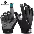 WEST BIKING New Shockproof Full Finger Racing Breathable Cycling Bike Gloves  Waterproof Touch Screen Bicycle Cycling Gloves