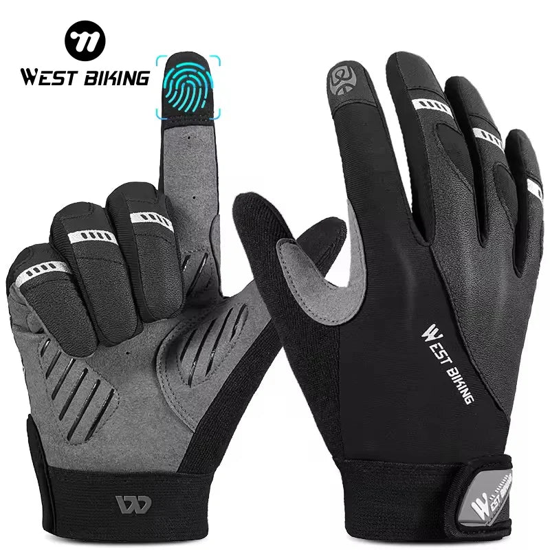 WEST BIKING New Shockproof Full Finger Racing Breathable Cycling Bike Gloves  Waterproof Touch Screen Bicycle Cycling Gloves