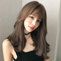 Wholesale Honey Brown Natural Curly Wigs Bangs Highlighted Brown High Temperature Resistant Synthetic Hair 150% Density Women