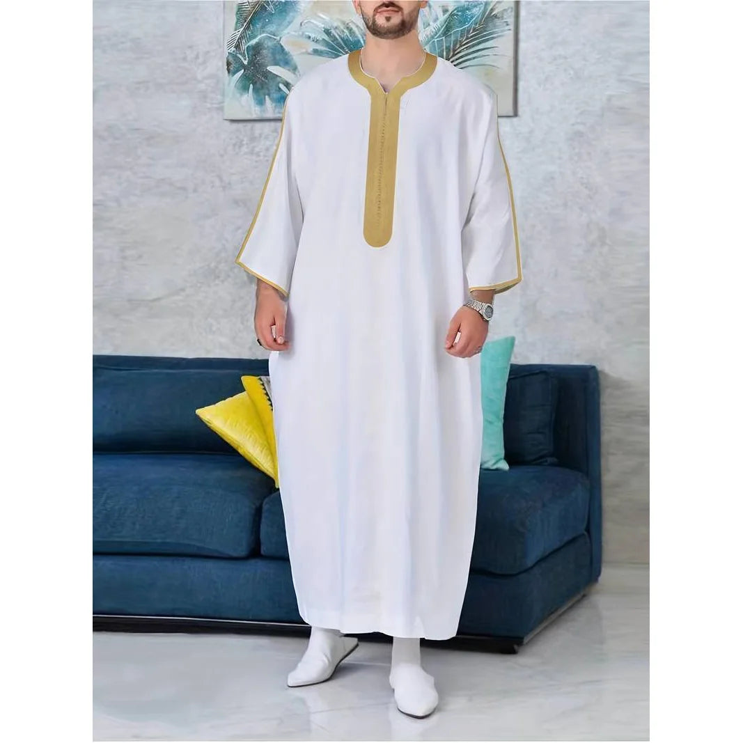 2025 Arab Men's Plus Size Robe Muslim Embroidered Jubba Robe Thobe Jubba Thawb Top Quality