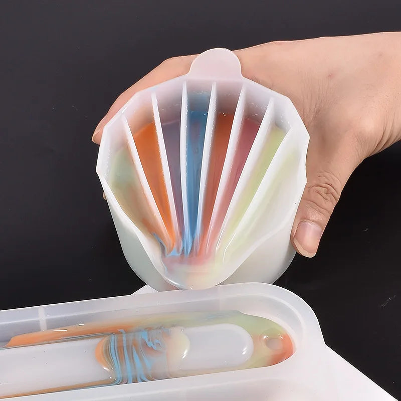 Silicone Split Pour Cups 5 Channels Dividers Reusable Transparent White DIY Epoxy Resin Tools Acrylic Paint Jewelry Opp Bag