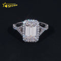GRA Certificated 925 Sterling Silver Halo Emerald Cut Moissanite Engagement Ring Women Trendy Fine Jewelry Ring