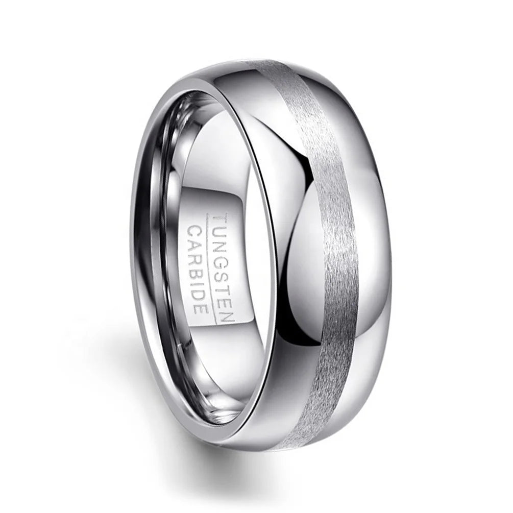 Alin Hot Selling 8mm Silver Polished Tungsten Carbide Ring Simple Design Narrow Brushed Centre Tungsten Rings