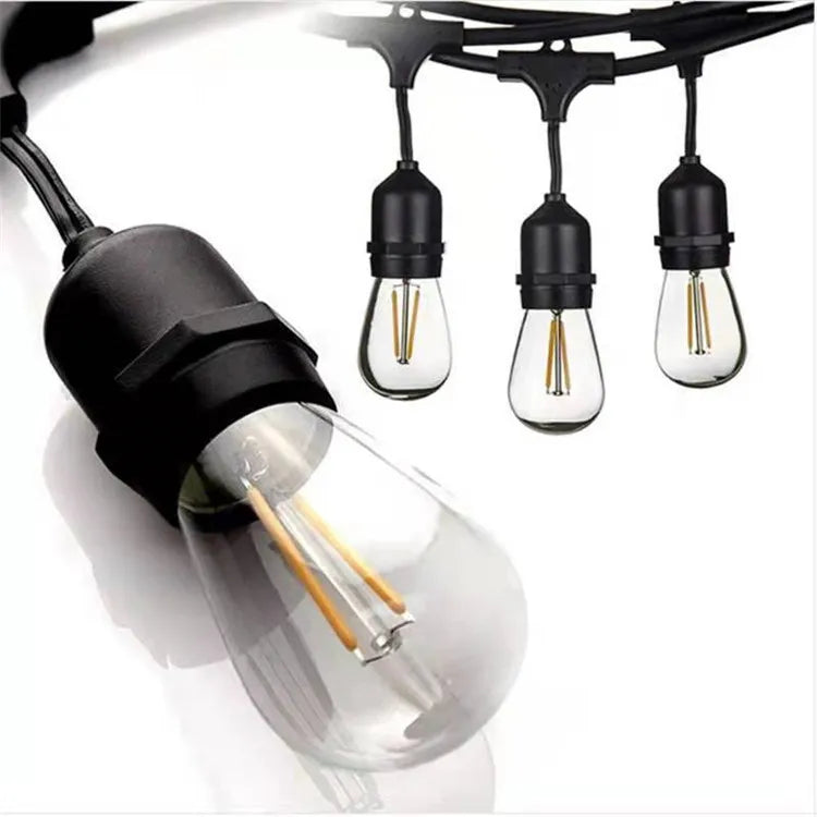 10m Waterproof Outdoor String Lights with S14 LED Bulbs E27 E26 Base Warm White Patio Festoon Lights for Garden Wedding Backyard